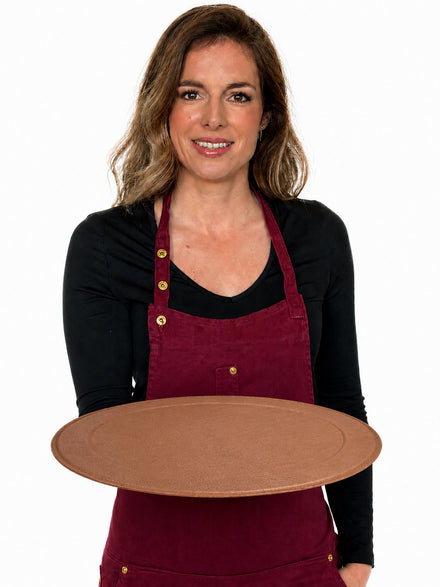 Serving tray | Round - Croco - New Natural | Full grain leather on solid wood core | Γ46 CM 18IN