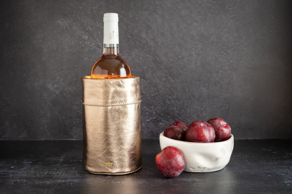 Dutchdeluxes - Luxury - Full grain leather - Wine cooler - 18.5 x 12 cm - Anti-slip - Pearly rose