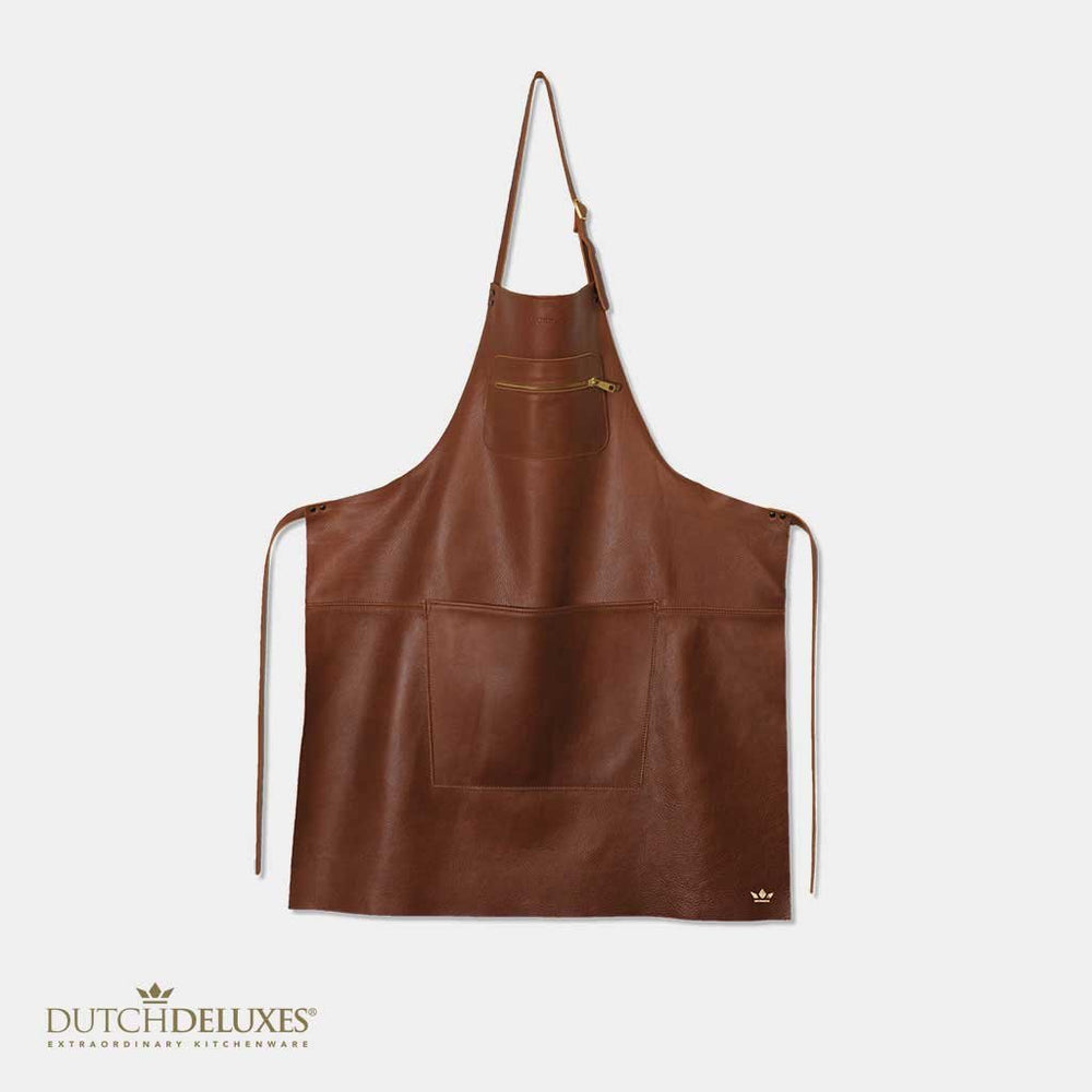 Dutchdeluxes - Luxury - Leather - Handmade - Apron - Kitchen - Barbecue - BBQ - Classic brown