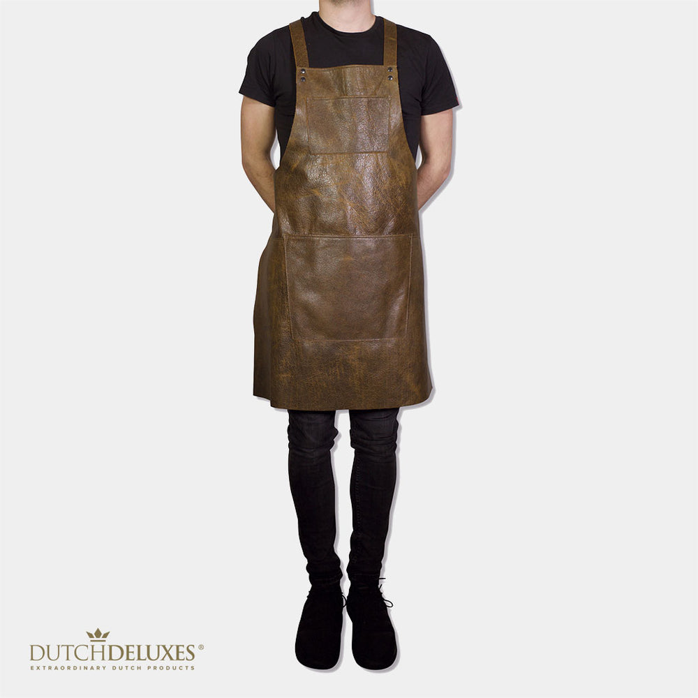 Dutchdeluxes apron - Handmade - With braces - Unique - Hospitality - Vintage brown