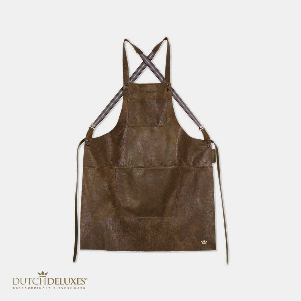 Dutchdeluxes apron - Handmade - With braces - Unique - Hospitality - Vintage brown