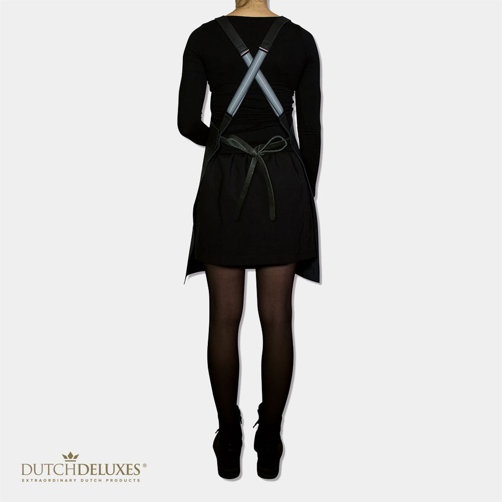 Dutchdeluxes - Luxury barbecue apron in full-grain leather - With Suspenders - Black
