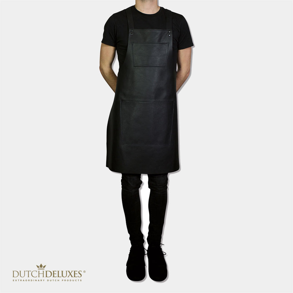 Dutchdeluxes - Luxury barbecue apron in full-grain leather - With Suspenders - Black