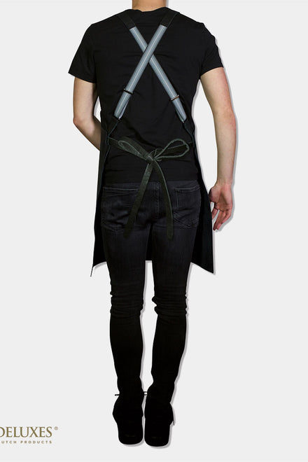 Dutchdeluxes - Luxury barbecue apron in full-grain leather - With braces - Black