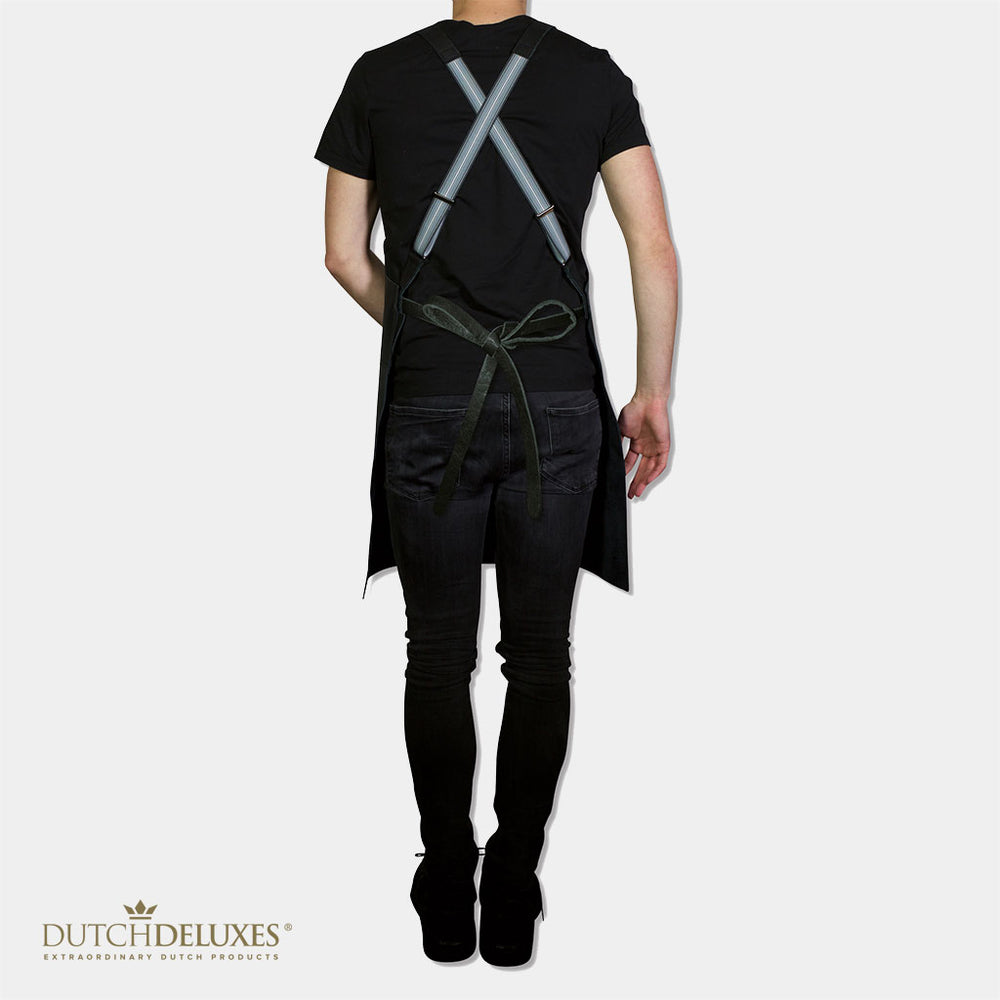 Dutchdeluxes - Luxury barbecue apron in full-grain leather - With Suspenders - Black