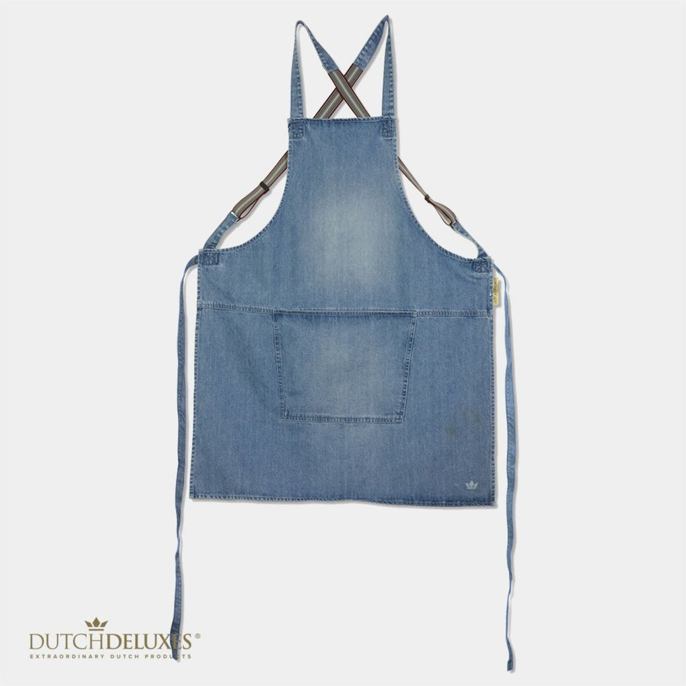 Dutchdeluxes apron - Handmade - With braces - Unique - Hospitality - Light blue