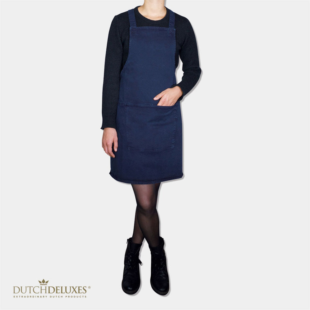 Dutchdeluxes - Handmade - Cotton - Apron with Pockets - Dark Blue Denim