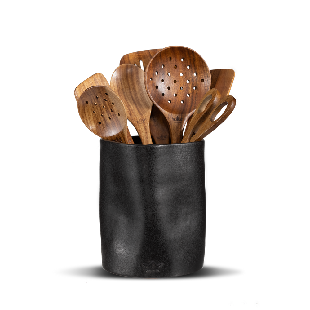 Dutchdeluxes utensil holder - Handmade - Ceramic - Kitchen utensil pot - Matt black