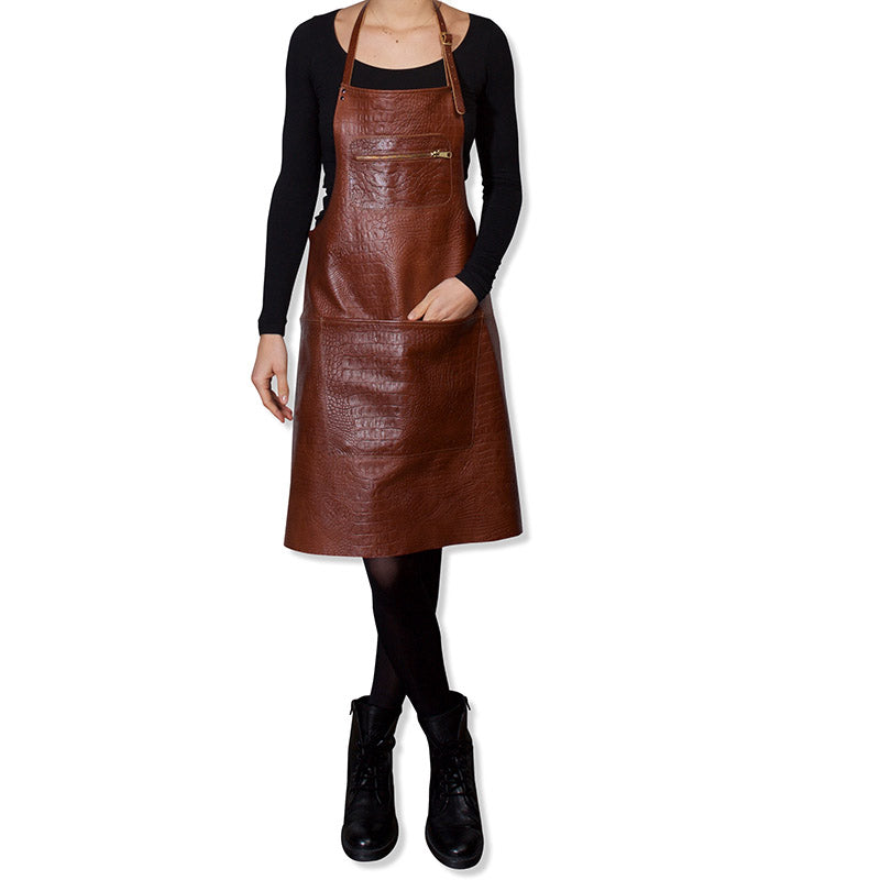 Dutchdeluxes - Luxury - Leather - Handmade - Apron - Kitchen - Barbecue - BBQ - Classic brown