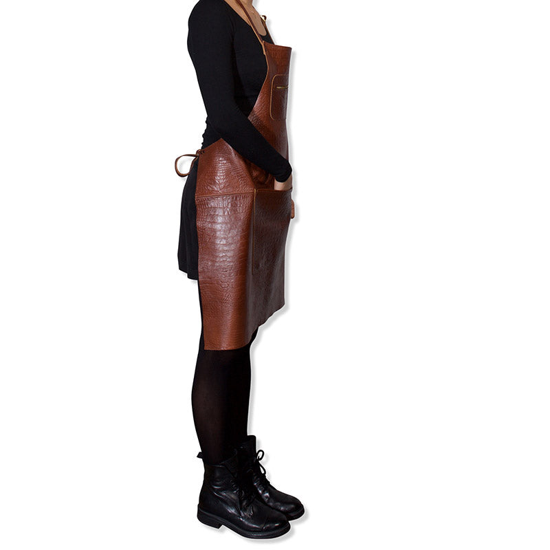 Dutchdeluxes - Luxury - Leather - Handmade - Apron - Kitchen - Barbecue - BBQ - Classic brown