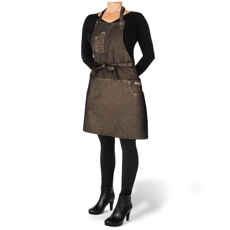 Dutchdeluxes - Handmade - Barbecue - Kitchen Apron - Indigo Jeans - 5 Pockets - Gold-colored