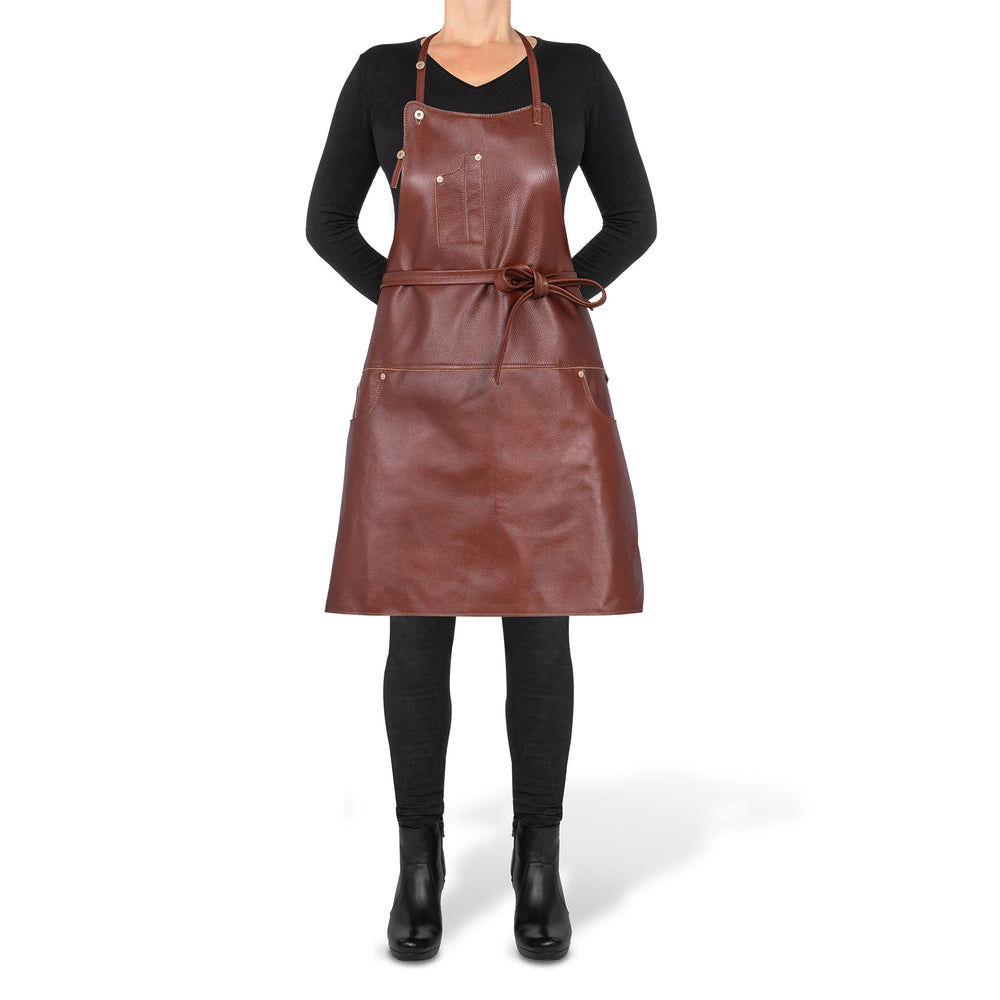 Dutchdeluxes - Luxury - Full-grain Leather - Barbecue - Kitchen - Apron - 5 Pockets - Brown