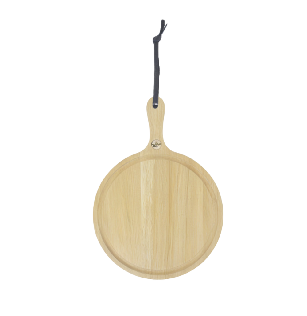 HORECA Dishwasher safe 100% wooden cutting and presentation board - Small Round - With Handle