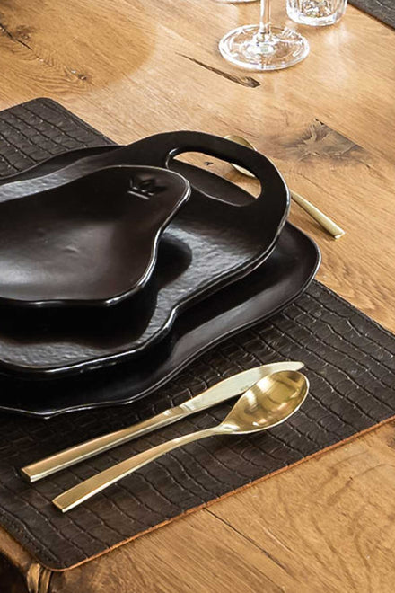 Dutchdeluxes - Set of 2 - Ceramic - XL - Luxury serving plate - 33.5 x 28 cm - Black