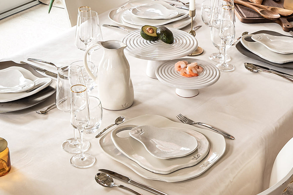 Dutchdeluxes - Ceramic - Set of 2 - XL luxury serving plate - 33.5 x 28 cm - White