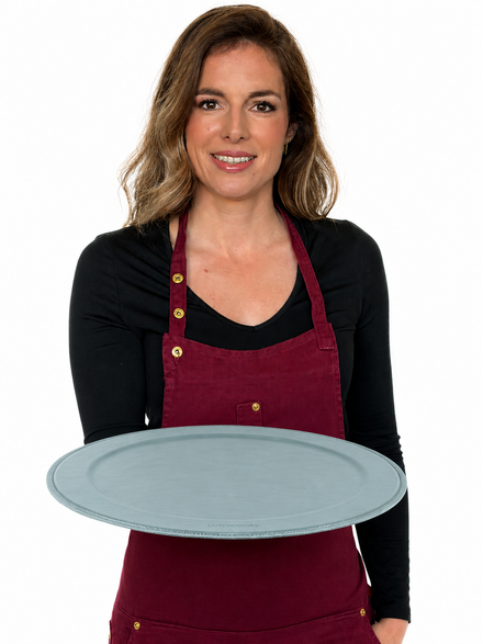 Serving tray | Round - Grey | Full grain leather on solid wood core | Γ46 CM