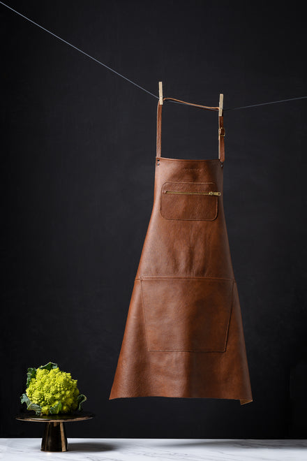 Dutchdeluxes - Luxury - Leather - Handmade - Apron - Kitchen - Barbecue - BBQ - Classic brown