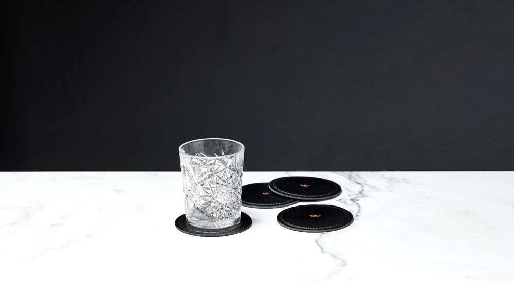 Dutchdeluxes - Water-resistant - Coaster - Set of 4 - Leather - Black