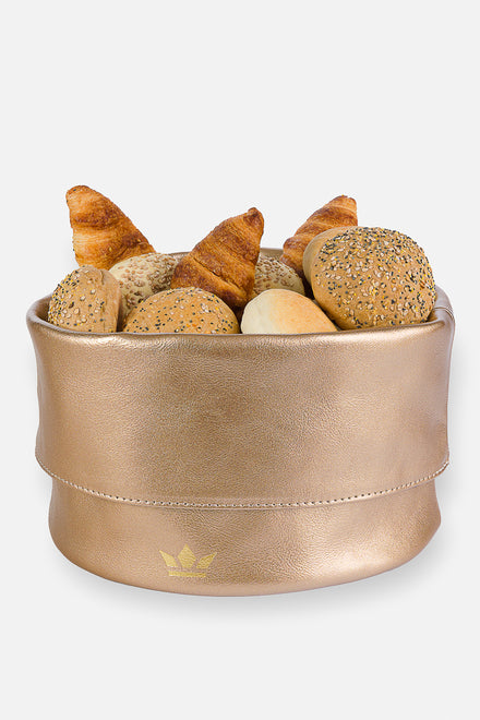 Dutchdeluxes Ben - Leder - Einzigartig - Langlebig - Brotkorb - 15x22 cm - Goldfarben