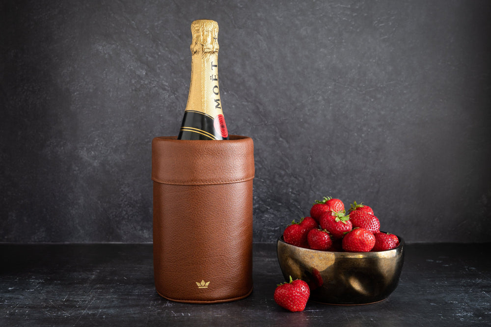 Dutchdeluxes - Luxury - Leather - Wine cooler - Champagne cooler - REACh-certified - Vintage cognac brown