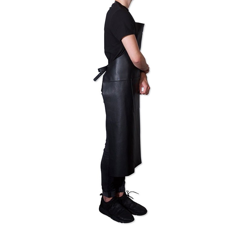 Dutchdeluxes - Unique - Handmade - Leather - Kitchen - Barbecue - Apron - Zipper Style - Extra Long - Black