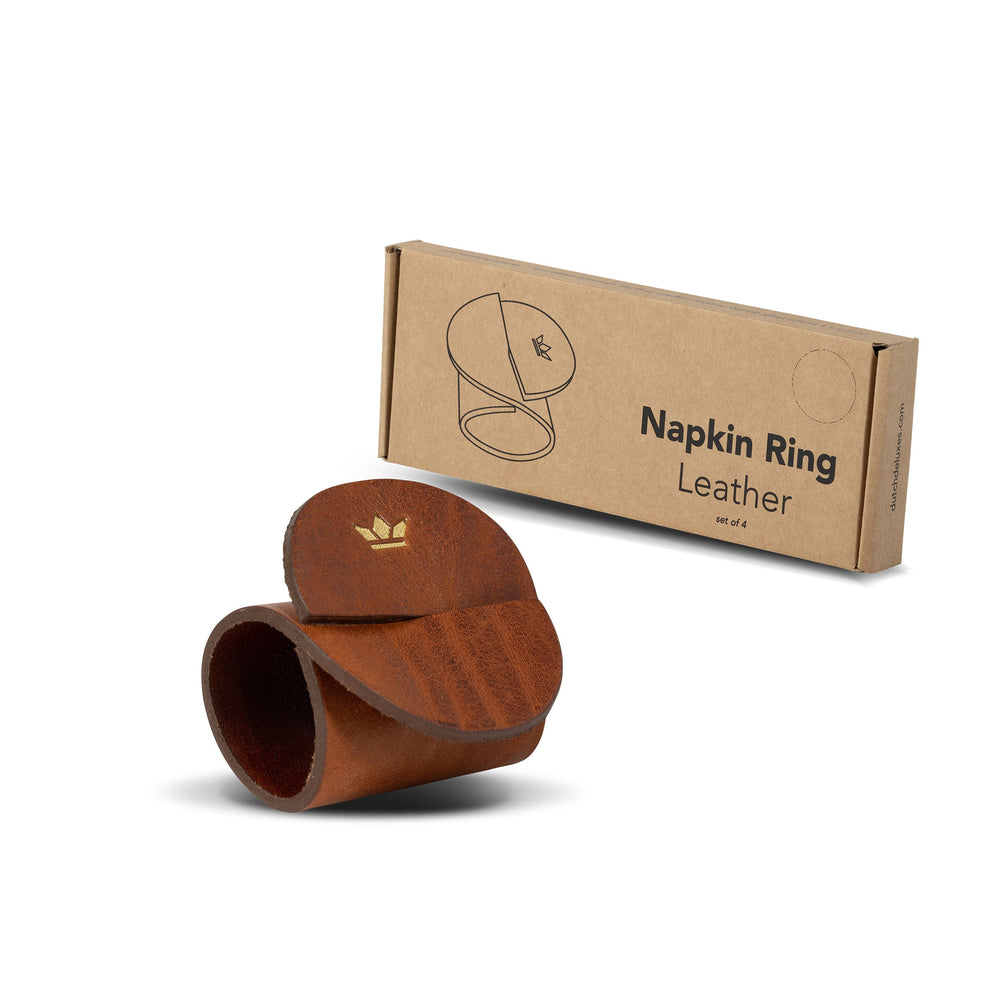 Dutchdeluxes - Luxury - Full grain leather - Handmade - Napkin rings - 4 pieces - Vintage cognac