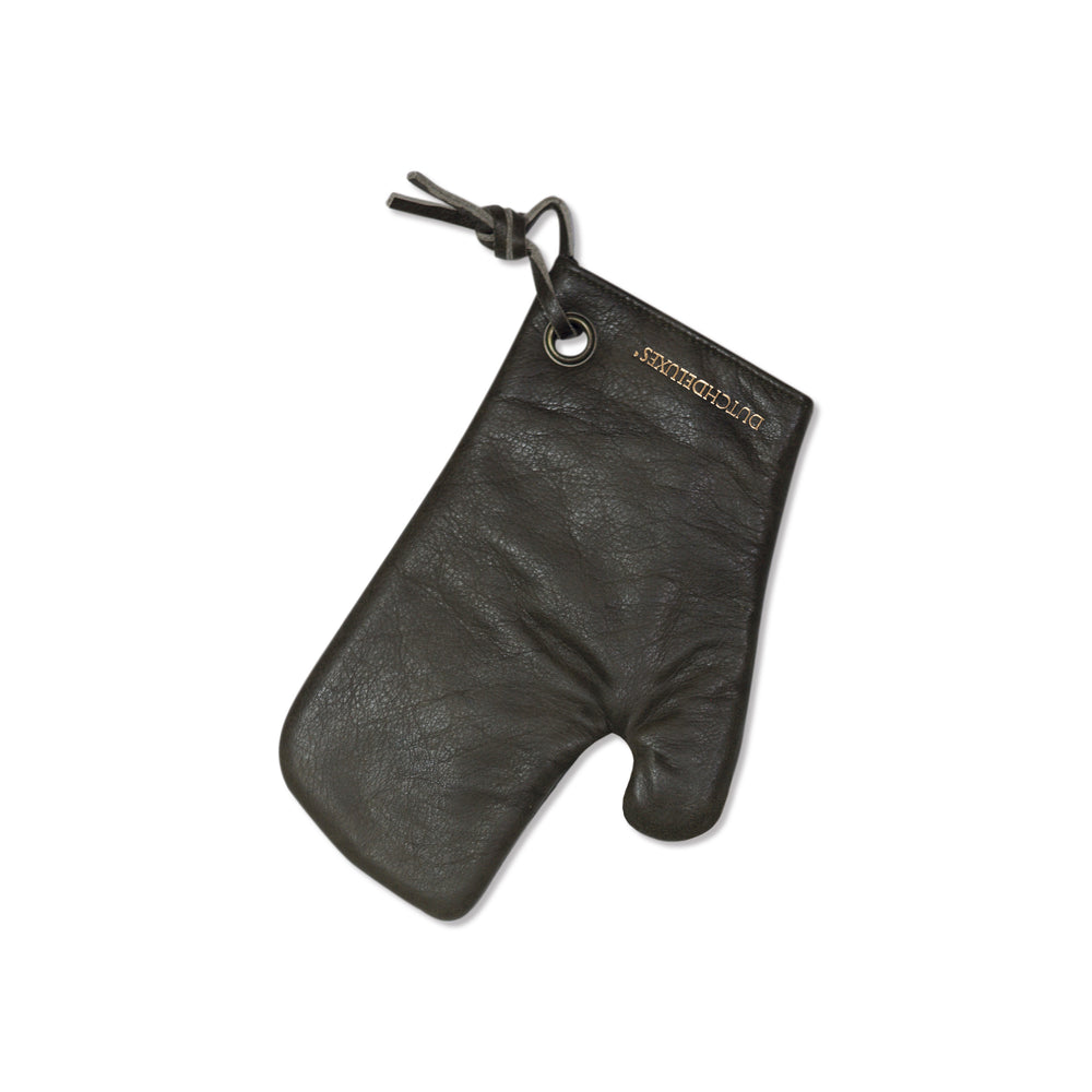Dutchdeluxes - Oven Mitt - Handmade - (Full-grain) Leather - Grey - Suitable for Barbecue - Includes Gift Box