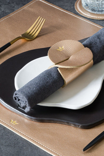 Dutchdeluxes - Handmade - Leather - Placemats - 1 piece - Gold