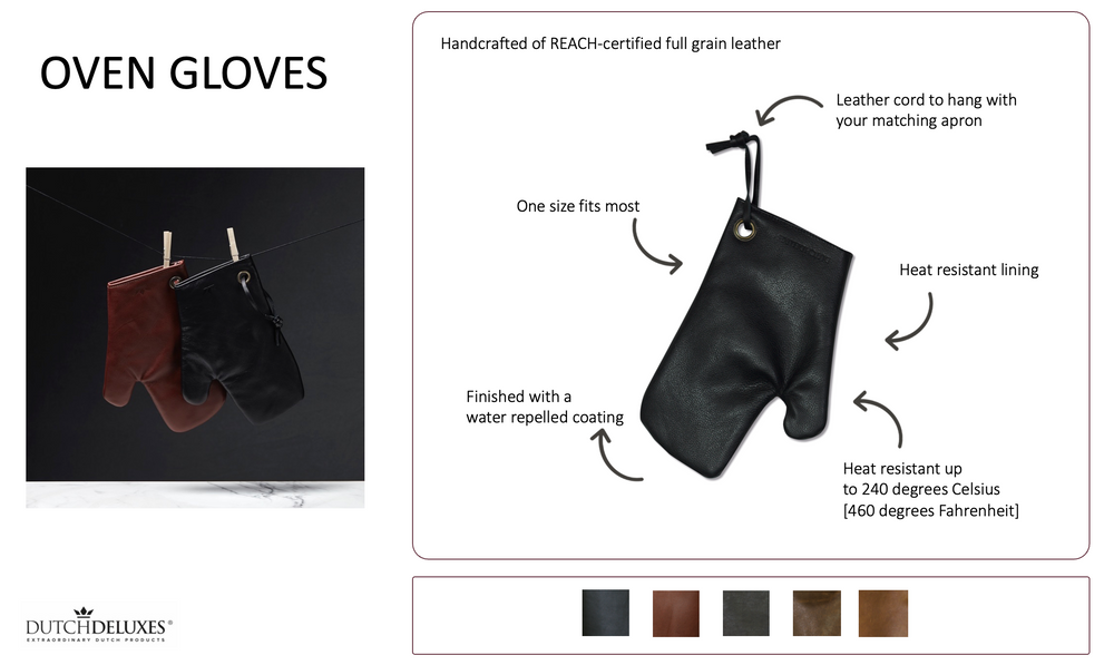 Dutchdeluxes - Oven Mitt - Handmade - (Full-grain) Leather - Grey - Suitable for Barbecue - Includes Gift Box