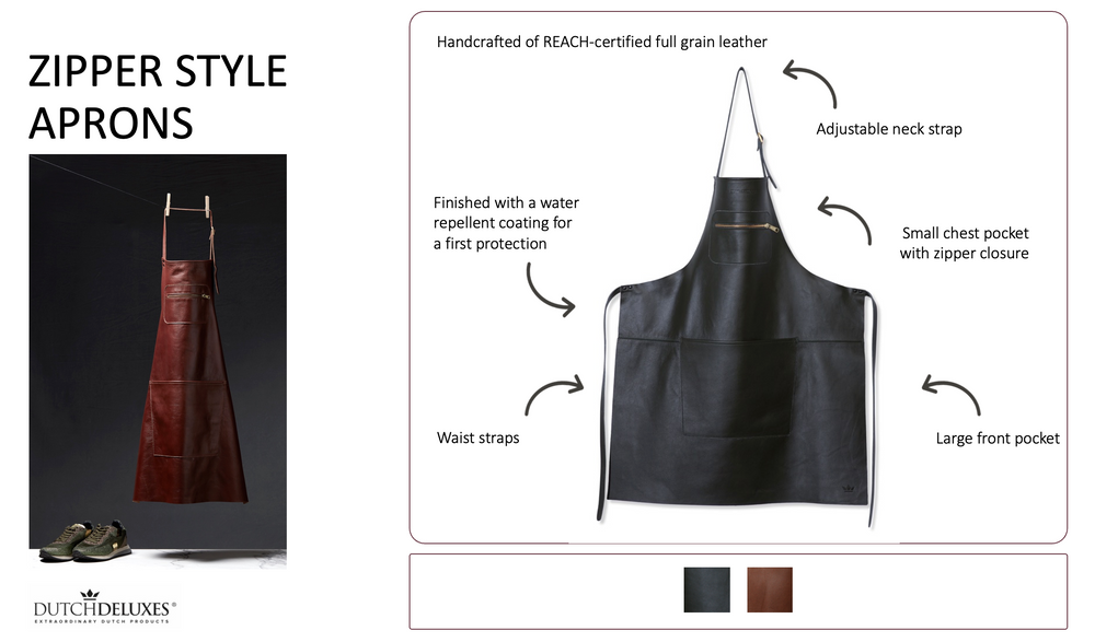 Dutchdeluxes - Luxury - Leather - Handmade - Apron - Kitchen - Barbecue - BBQ - Classic brown