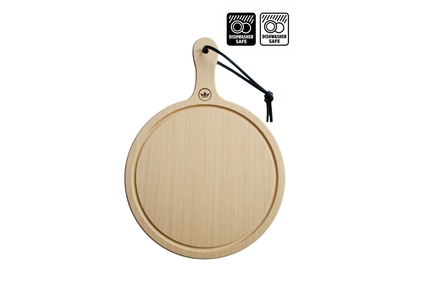 Dishwasher safe Solid wooden cutting and presentation board - Small Round 24,5 Diameter - With Handle - HORECA proof