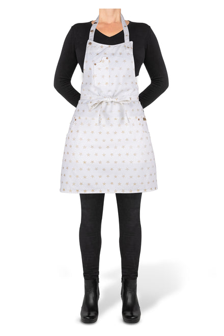 Dutchdeluxes - Barbecue or kitchen apron - 5 pockets - White with golden stars