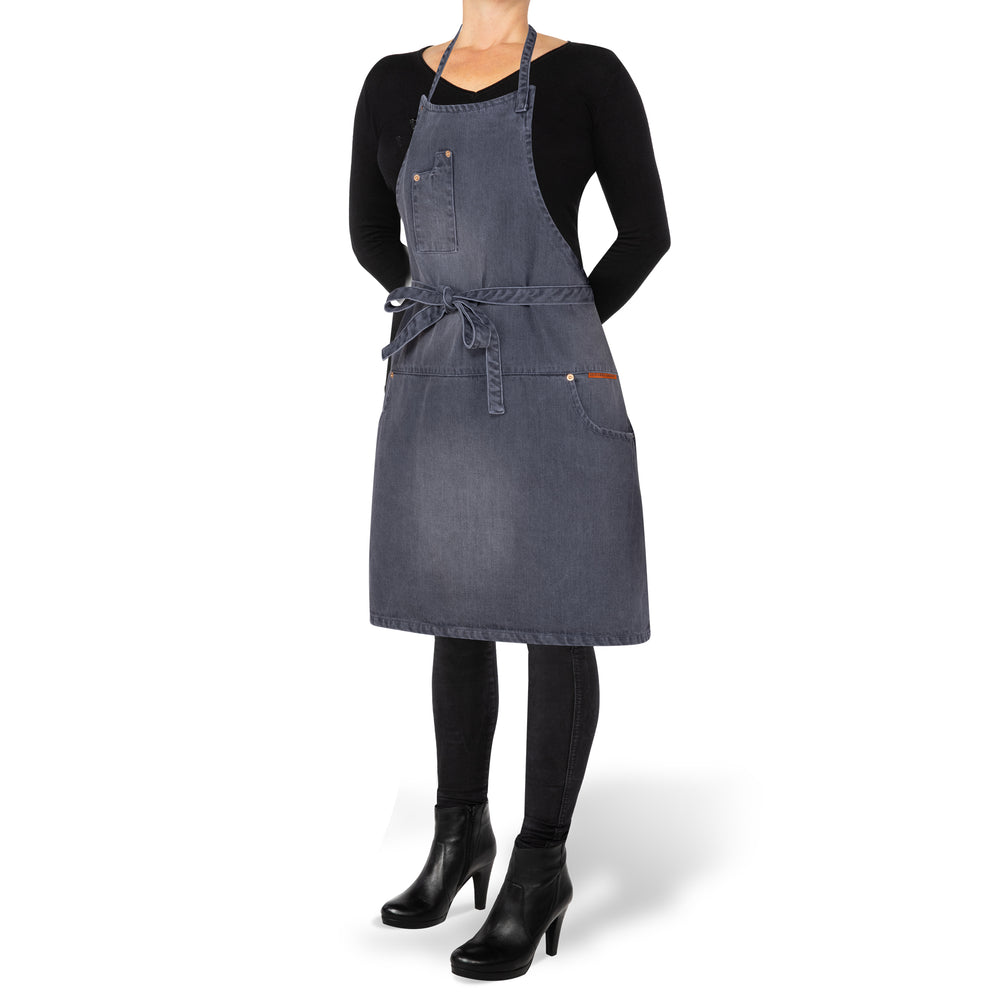 Dutchdeluxes kitchen and barbecue apron - With 5 pockets - Grey denim