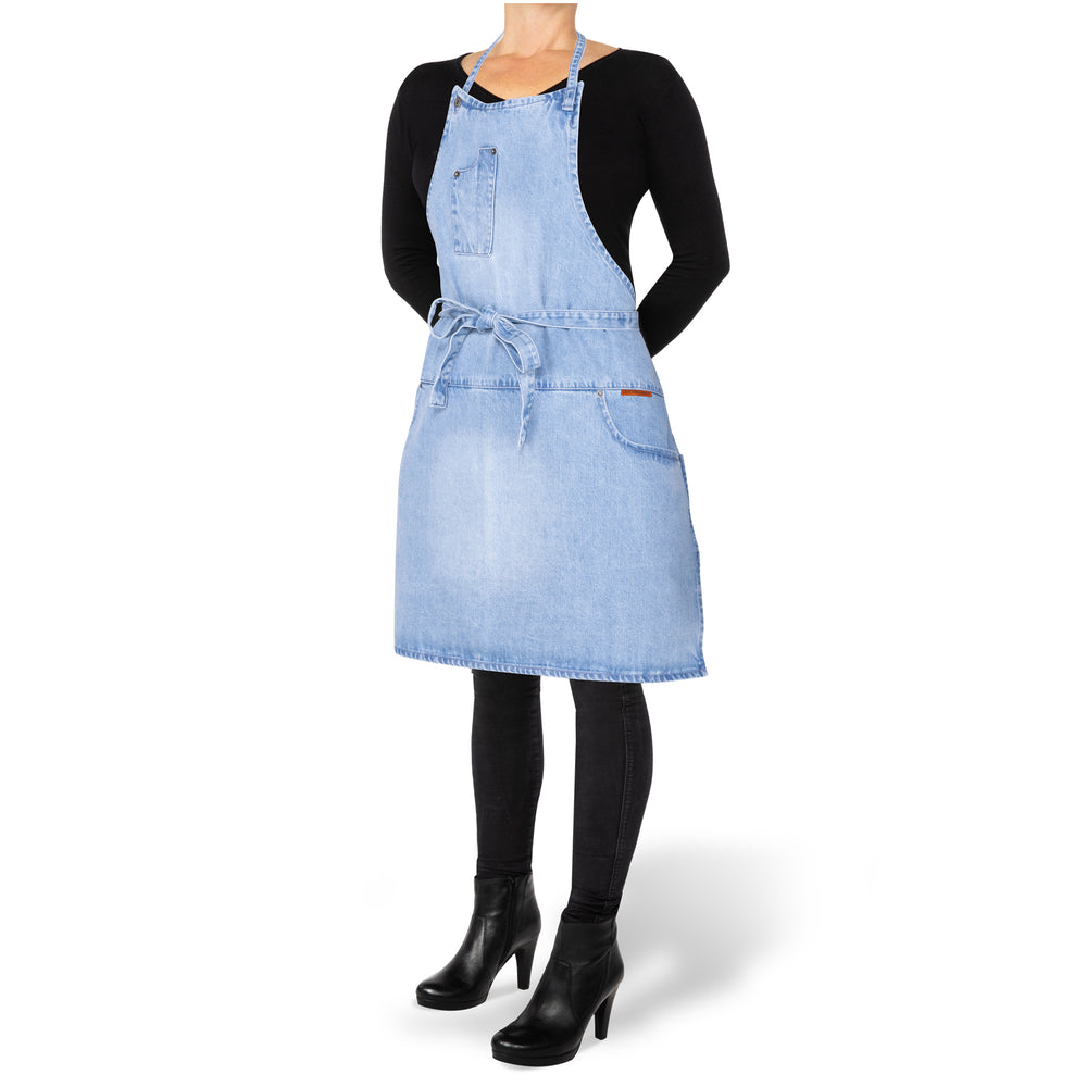Dutchdeluxes - Cotton - Indigo jeans - Barbecue - BBQ - Kitchen apron - 5 Pockets - Light blue