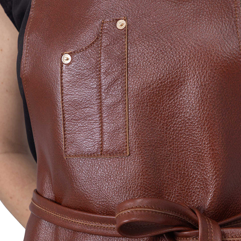 Dutchdeluxes - Luxury - Full-grain Leather - Barbecue - Kitchen - Apron - 5 Pockets - Brown