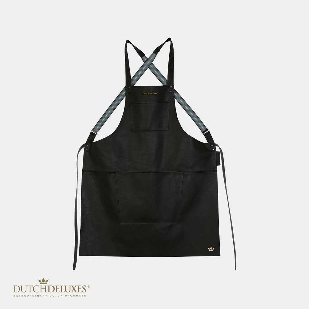 Dutchdeluxes - Luxury barbecue apron in full-grain leather - With Suspenders - Black