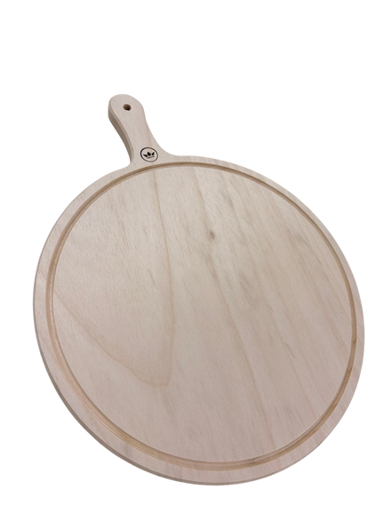Planche à découper et de présentation 100 % en bois – Ronde – Avec poignée – Compatible lave-vaisselle pour usage HORECA