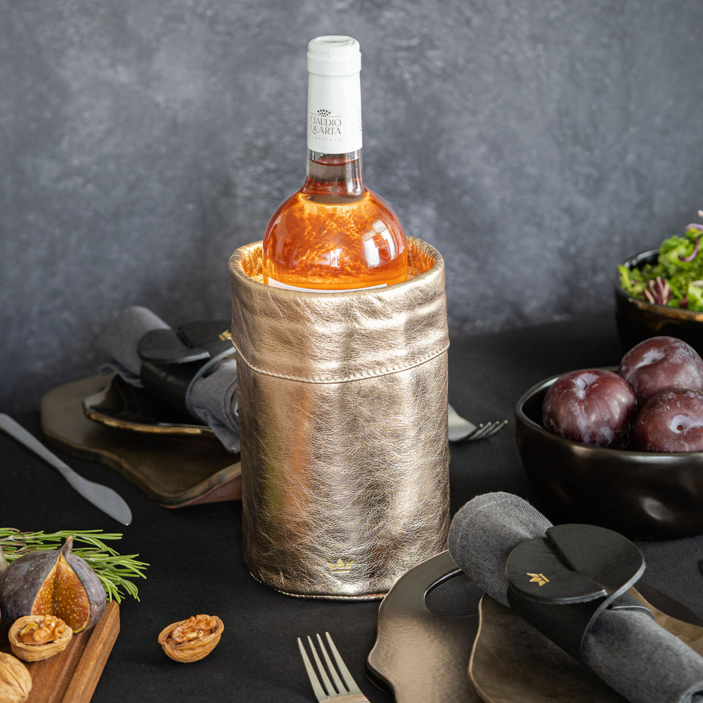 Dutchdeluxes - Luxury - Full grain leather - Wine cooler - 18.5 x 12 cm - Anti-slip - Pearly rose