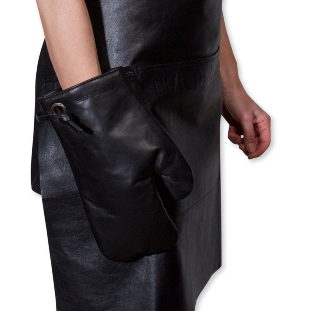 Dutchdeluxes - Oven mitt - (Full-grain) leather - Black - Suitable for barbecue - Incl. gift box
