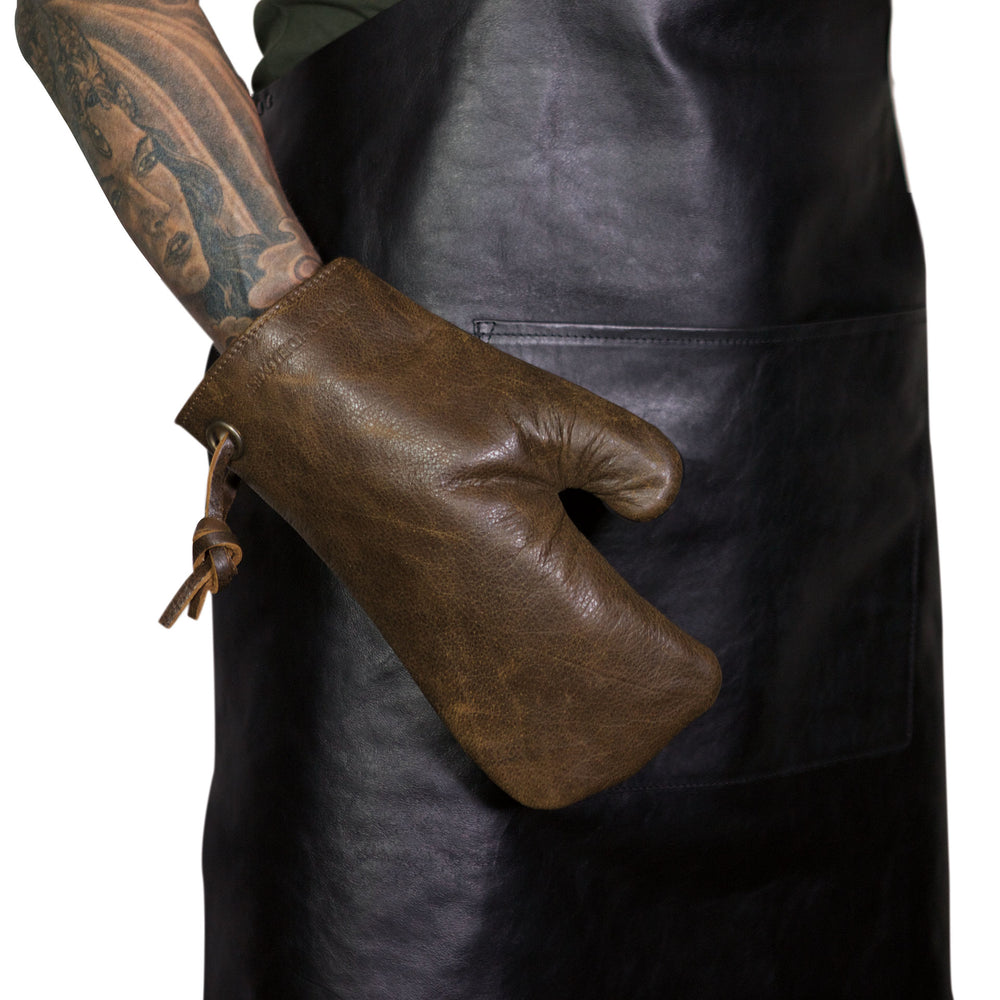 Dutchdeluxes - Oven mitt - (Full-grain) leather - Brown - Suitable for barbecue - Incl. gift box