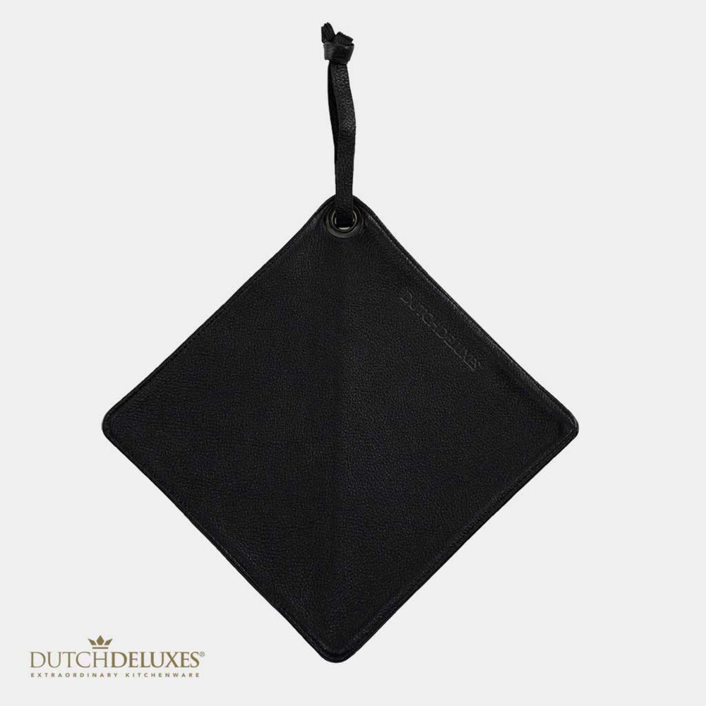 Dutchdeluxes - Handmade - Leather - Pot Holder - 1 piece - Heat resistant up to 240°C - Black
