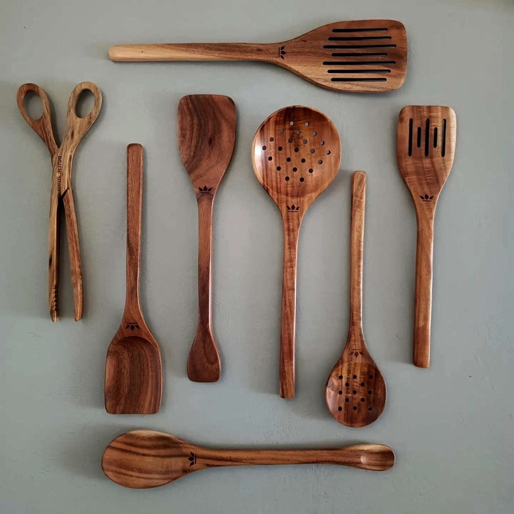 13-Piece Acacia Wooden Cooking Utensil Set - Wooden Spoons, Spatulas & Kitchen Tools