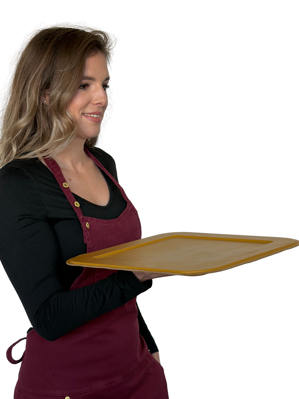 Serving tray | Square - Yellow Ochre | Full grain leather on solid wood core | 34X34 CM