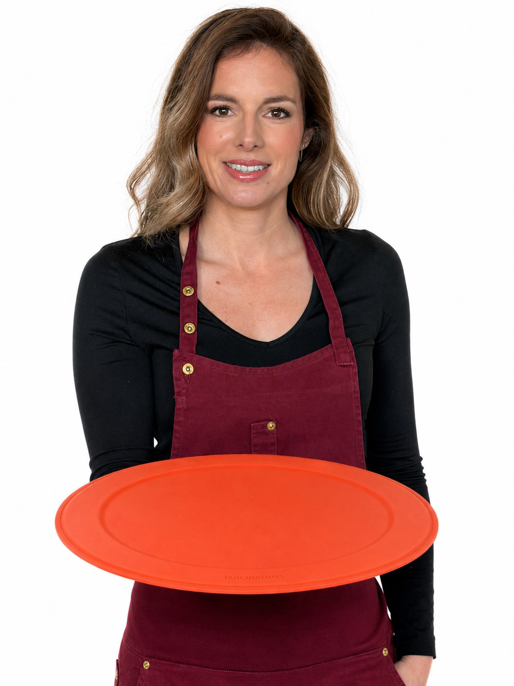 Serving tray | Round - Orange | Full grain leather on solid wood core | Ø46 CM