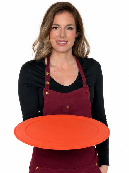 Serving tray | Round - Orange | Full grain leather on solid wood core | Ø46 CM