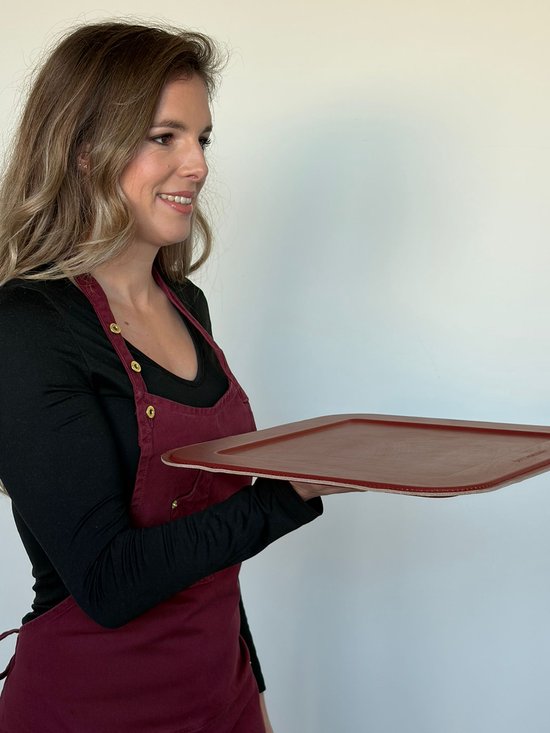 Serving tray | Square - New Ruby Red | Full grain leather on solid wood core | 34X34 CM
