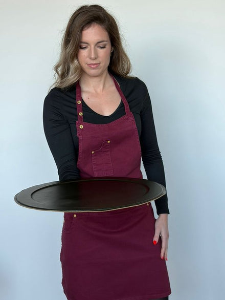 Serving tray | Round - Forest Green | Full grain leather on solid wood core | Ø46 CM