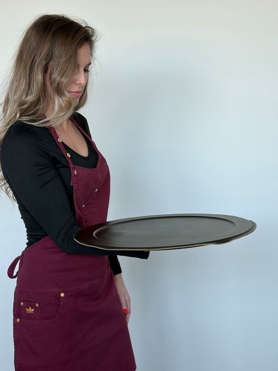 Serving tray | Round - Forest Green | Full grain leather on solid wood core | Ø46 CM