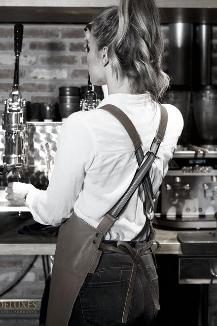 Dutchdeluxes - BBQ leather apron with braces - Cognac Brown