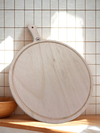 Planche à découper et de présentation 100 % en bois – Ronde – Avec poignée – Compatible lave-vaisselle pour usage HORECA